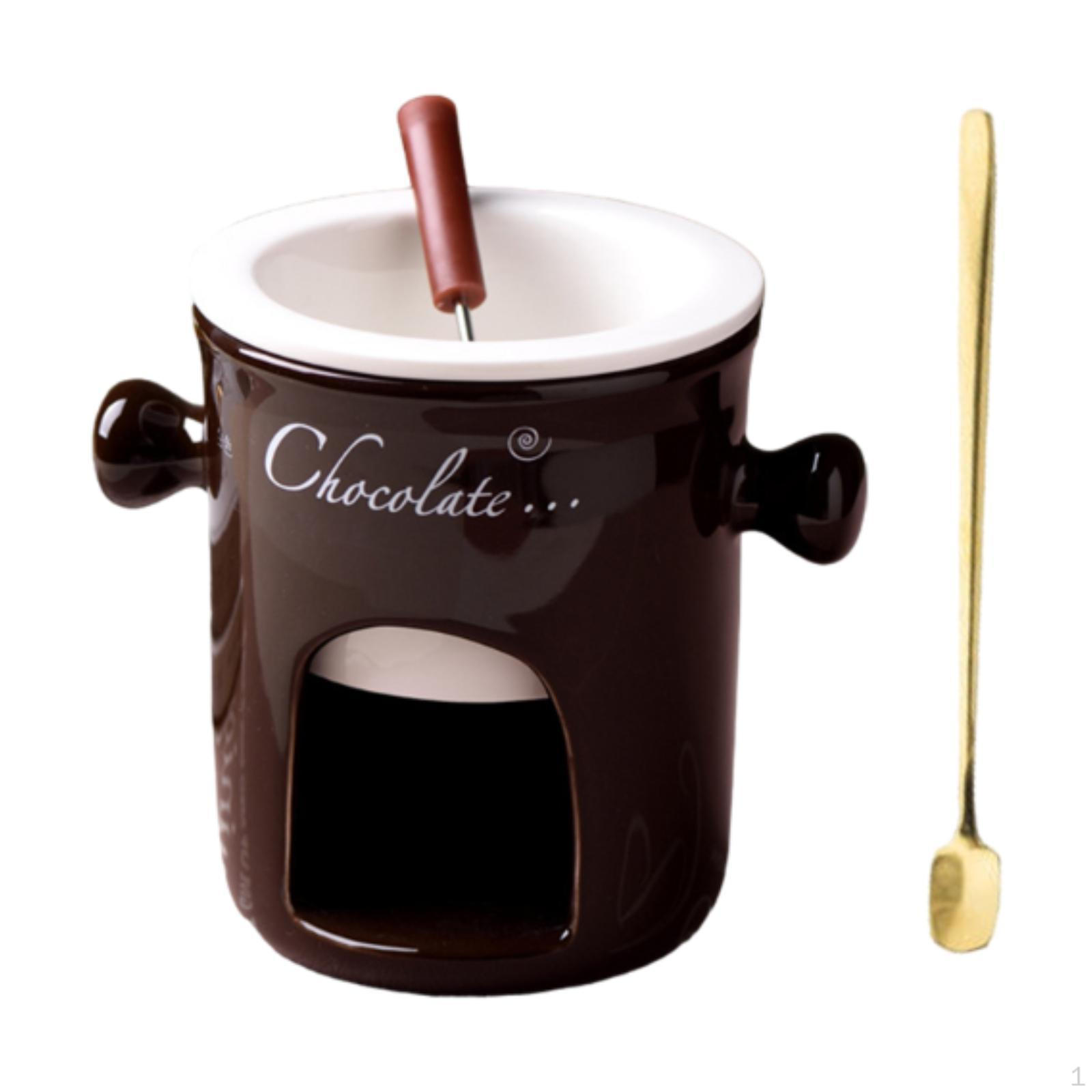 

Керамическая кружка для фондю с набором вилки и ложки коричневый