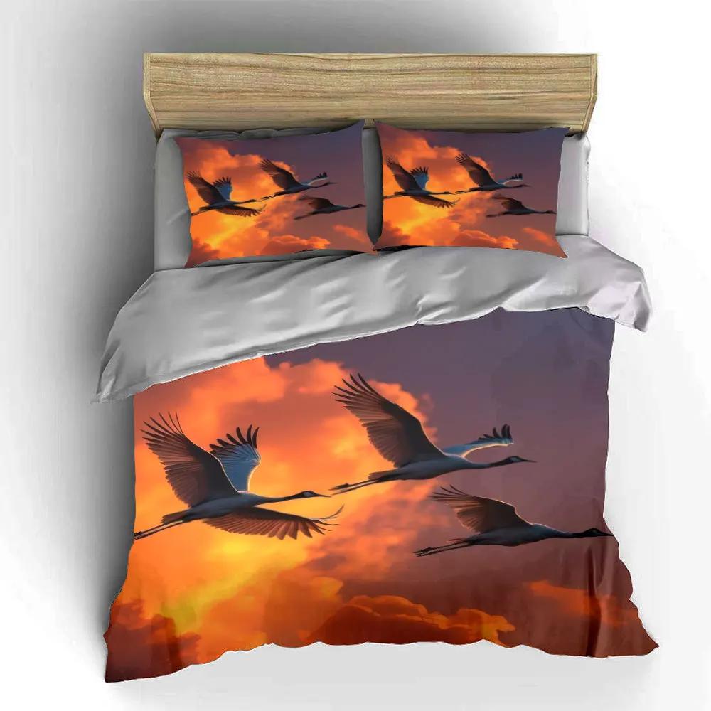 "Flying Cranes Sunset Decor" Soft Comfortable Duvet Cover Bedding Set Included 1*Duvet Cover & 2*Pillowcases gift