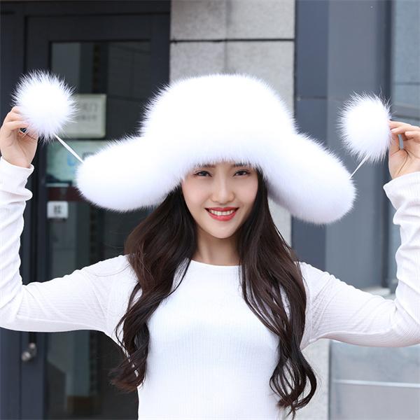 New 100% Real Fox Fur Hats Women's Russian Ushanka Aviator Trapper Snow Skiing Hat Caps  Winter Raccoon Fur Bomber Hat