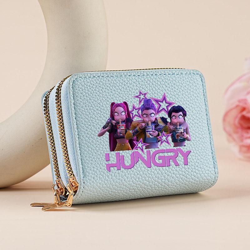 Kpop Hunter Witch Crew Classic Pebble Leather Coin Purse Short Accordion Wallet with Dual Zippers, Multi-Slot Card Holder