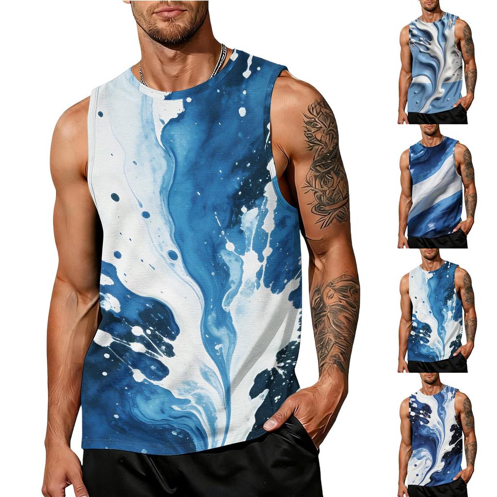 Ärmelloses Tanktop für Herren mit abstraktem Tintenmuster, athletische Passform, atmungsaktive Sport-Freizeitweste für Aktivitäten im Freien und in Innenräumen