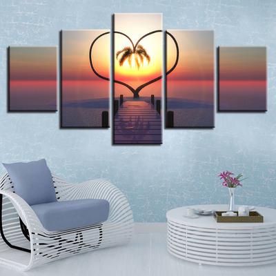 Wall Art Canvas Paintings Frame 5 Pieces Pictures Ocean Hearts Tree Sunrise Bridge Landscape Poster Modular Home Decor No Frame