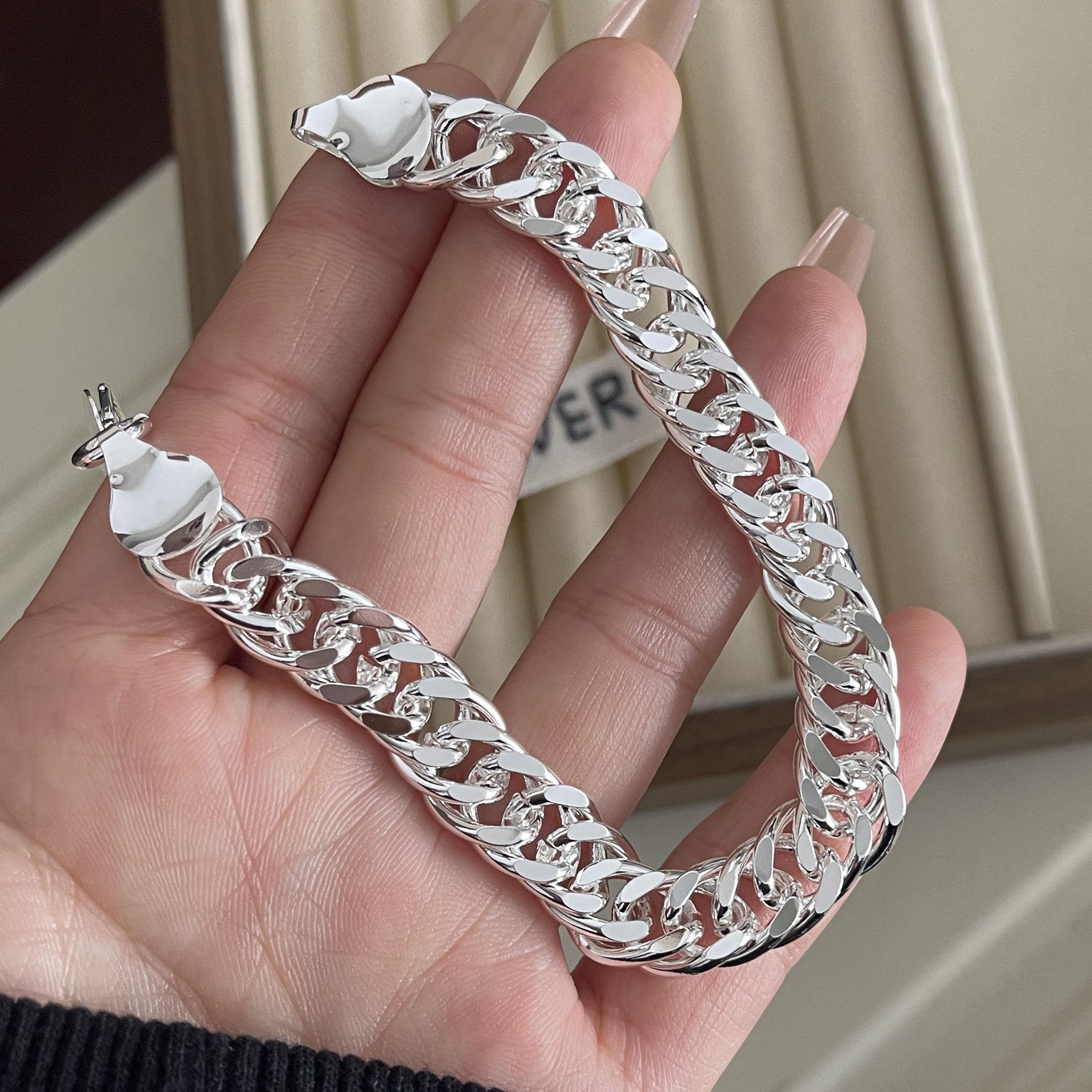 

100% Solid 925 Sterling Silver Retro Bracelet for Women Men Vintage Handmade Wide Chain Hollow Simple Bracelet Birthday Gift