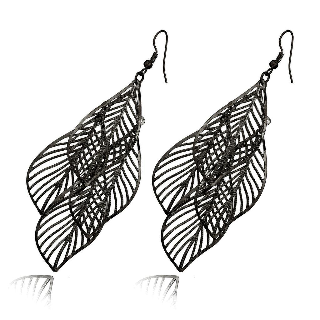Retro Women's Baroque Style Cluster Hollow Leaves Tassels Hook Dangle Earrings