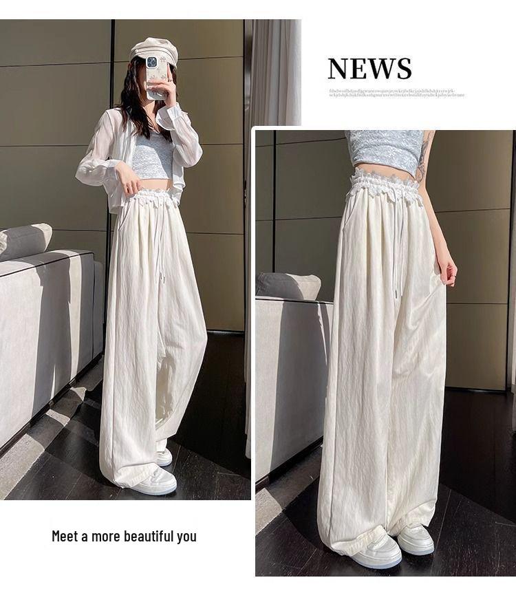 High-Waisted Sweet Lace Patchwork Wide-Leg Pants for Women - Loose-Fit Drawstring Trousers for Spring & Autumn