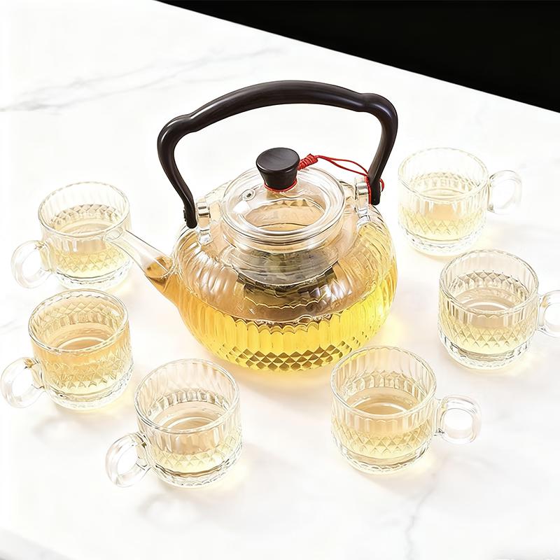 YUZUN High Borosilicate Glass Teapot & 6 Cups Tea Set