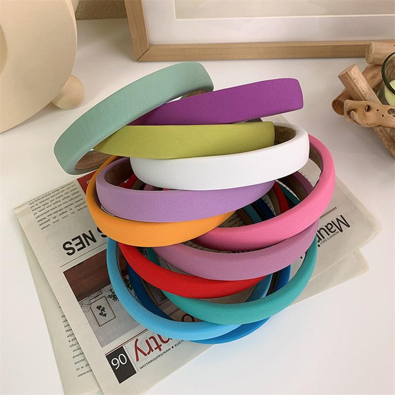 2CM Spring Summer Women Girls Headbands Sweet Candy Color Sponge Padded Hairbands for Ladies Daily Hair Hoop Accessories