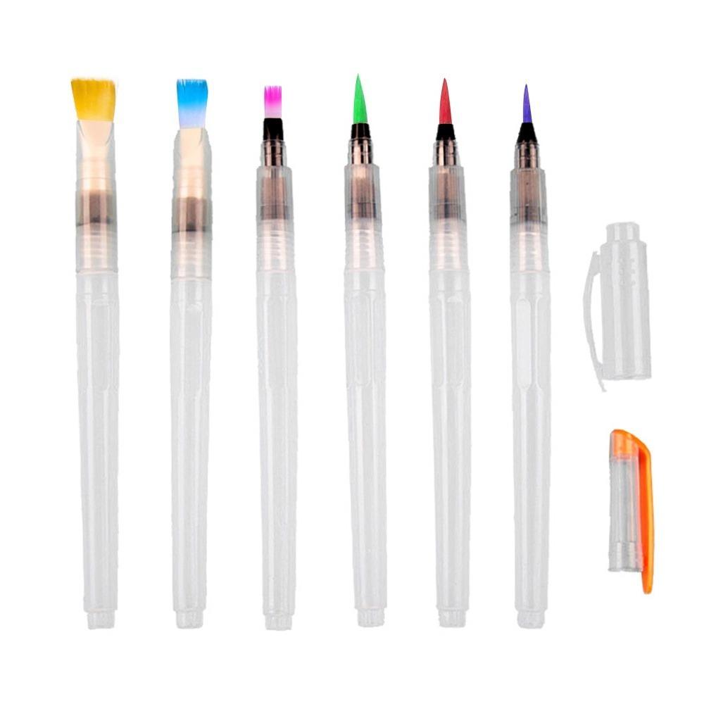 6Pcs Nylon + Plastic Watercolor Refillable Paint Pen  Solid watercolor hand painting 6Pcs
