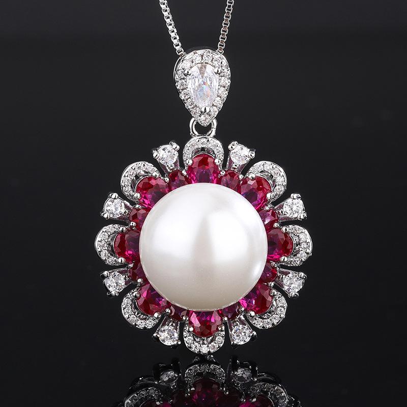 Jewelry Copper Bottom Gold-Plated Simulation Color Treasure Inlaid White Pearl Flower Set Women'S 16-14-12 Mm