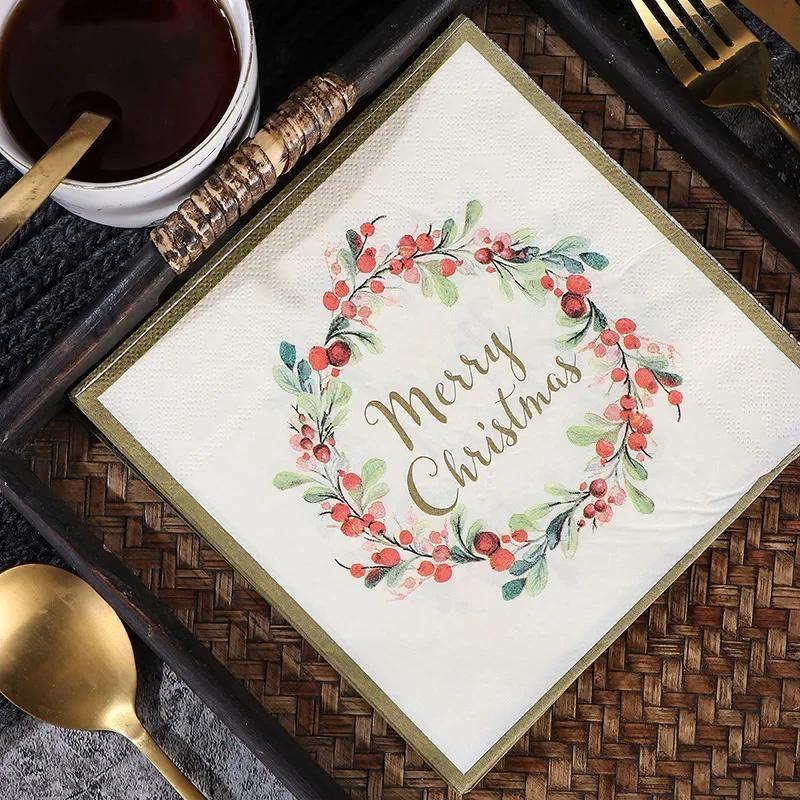 20pcs/Pac 33*33cm 2-Ply Disposable Party Napkin Christmas Pattern