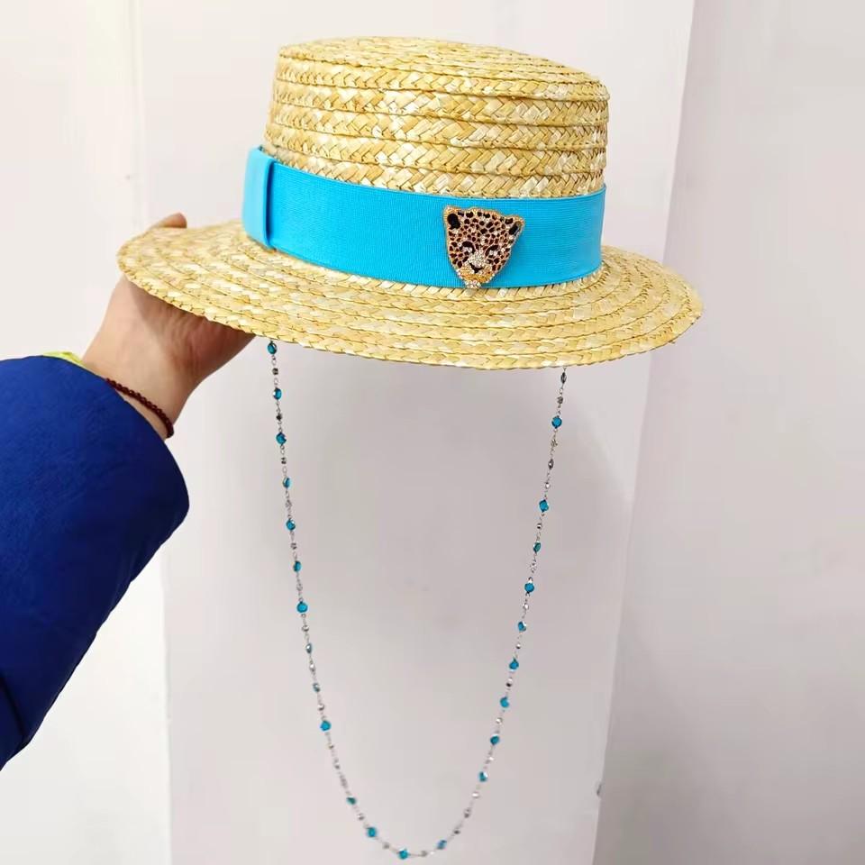 Chain Strap Straw Hat Women's Summer Sun Hat Straw Hat Outdoor Travel Sun Protection Beach Hat Sombrero Para Sol Mujer