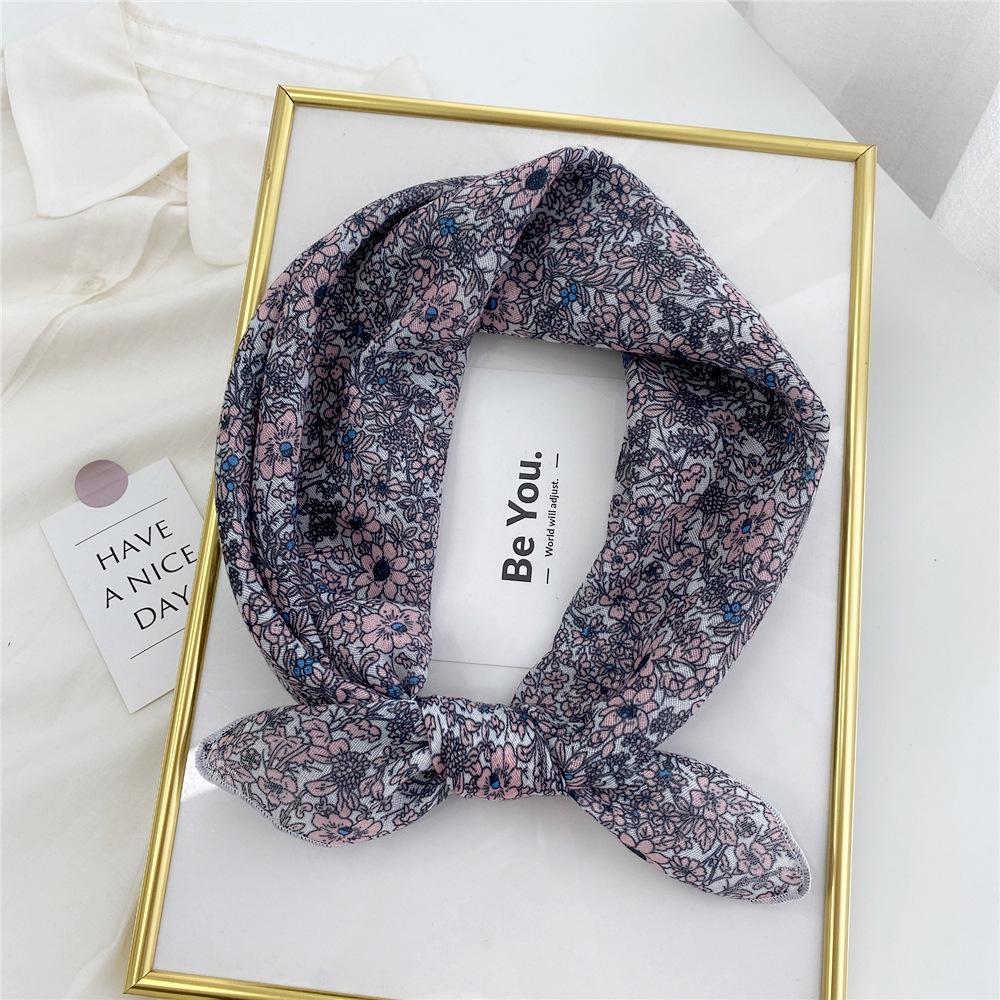 Floral Cotton Linen Silk Scarf: Women's Square Headband for Spring, Summer, Autumn - Korean Fresh Style