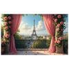 Romantic Rose Banner Balcony Scene Paris Landscape Backdrop Floral Decor Banner Green Vine Eiffel Tower Backdrop For Wedding