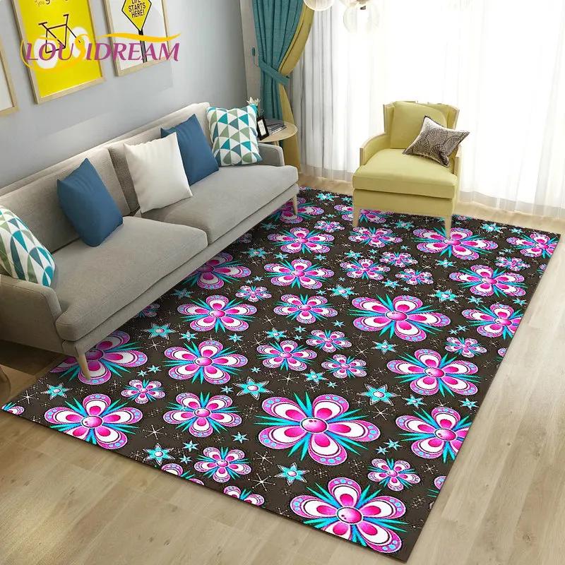 3D Mushroom Flower Plant Leaf Area Rug,Carpet Rug for Living Room Bedroom Sofa Doormat Decoration,Kitchen Non-slip Floor Mat