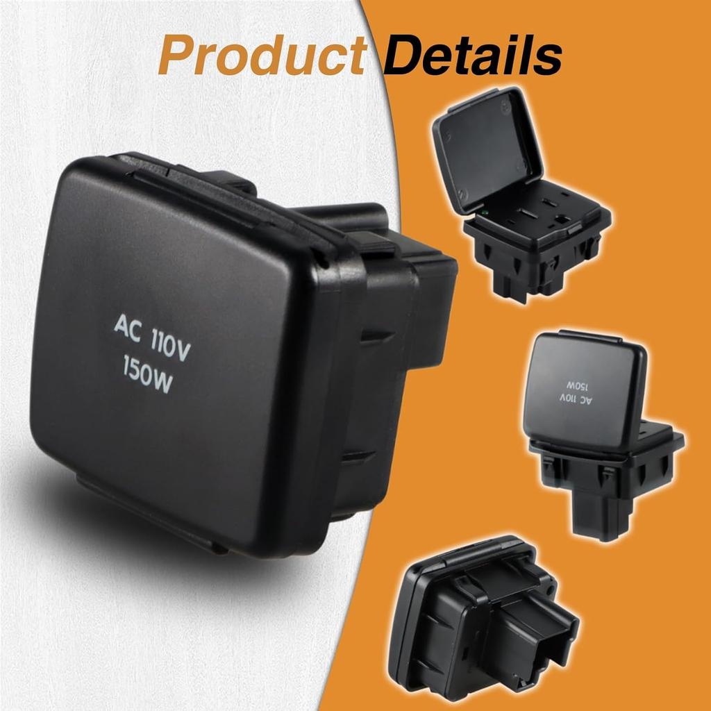 Center Console Power Outlet Plug 110V/150W Rear AC Outlet Socket Assembly Compatible With Ford F-150 2010-2014, F-250 350 450 Super Duty 2011-2016,