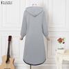 ZANZEA Herbst Damen Langarm Freizeit Dünn Mit Kapuze Pullover Langes Kleid