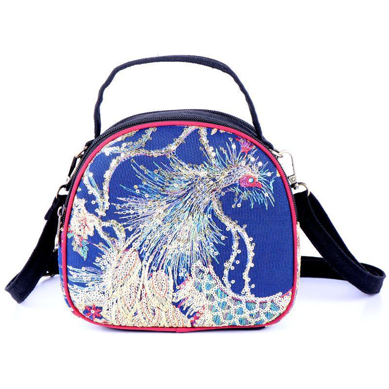 

Женская повседневная универсальная сумка с вышитым изображением феникса — модная сумка через плечо в стиле бохо-этнического стиля для ежедневных поездок на работу синий