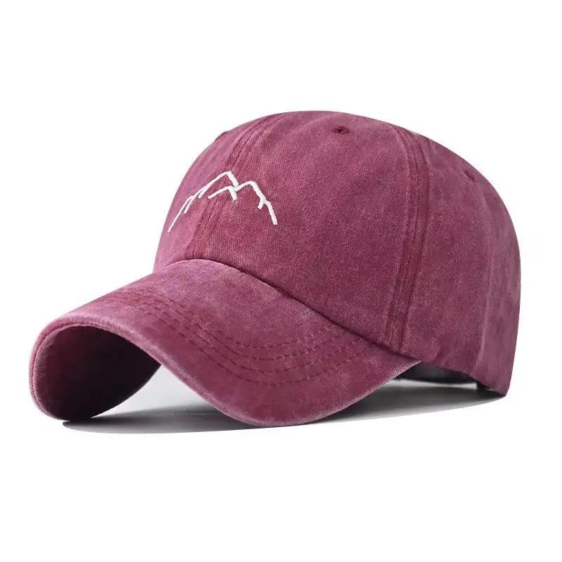 Unisex Washed Cotton Cap Mountain Embroidery Vintage Baseball Cap Men Women Chic Dad Hat
