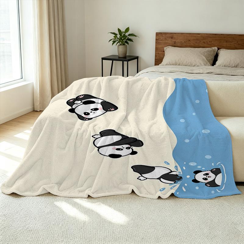 Hemmed Flannel Fleece Blanket Cute Panda Series Super Soft Warm Throw for Home, Couch, Christmas & Halloween
