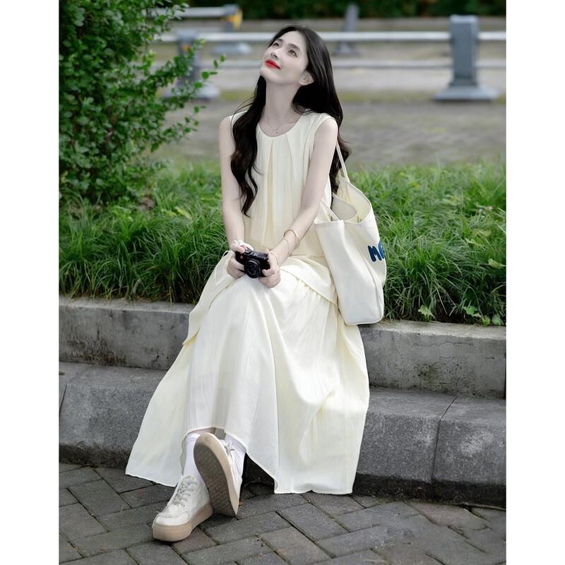 Elegant U-Neck Sleeveless Maxi Dress M