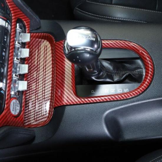 Red Carbon Fiber ABS Central Gear Shift Frame Trim Cover For Ford Mustang 2015+