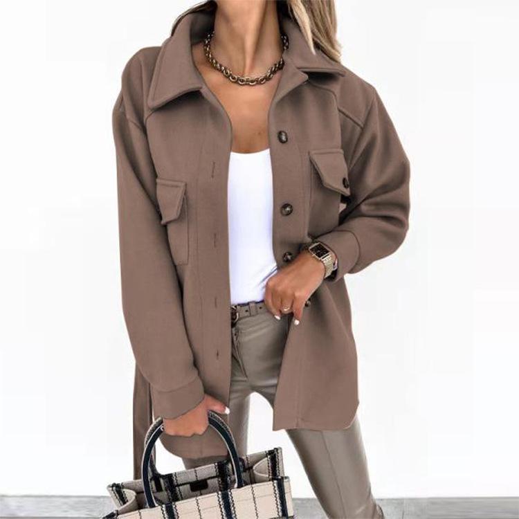 Ofis Yaka Ceket Kadın Sonbahar Kış Rahat Uzun Kollu Kadın Üst Kat Moda İş Gömlek Ceketler