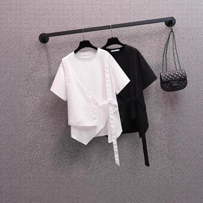 2025 Summer New Large Size Women's Short-sleeved T-shirt Women Cover Meat, Look Thin, Loose and Fat MM Irregular Fake Two-piece Top