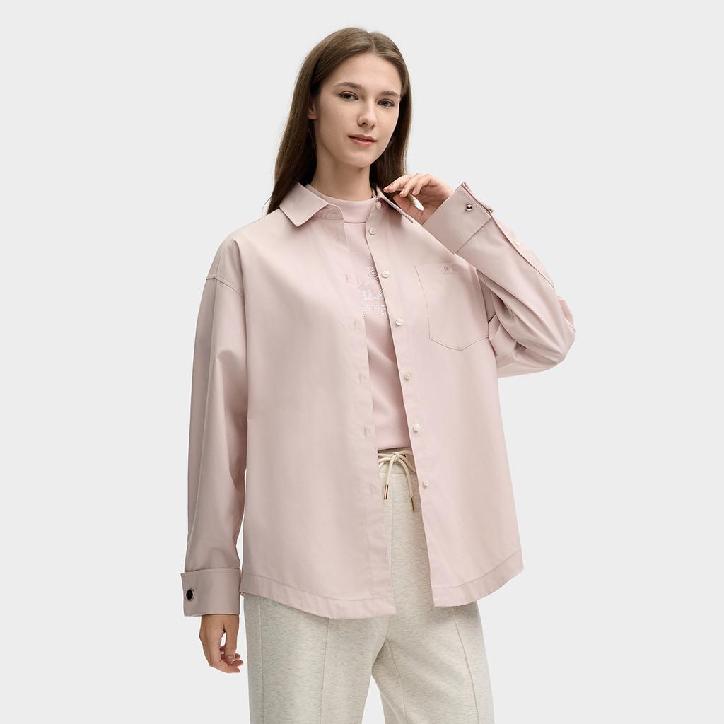 FILA Milano Series Exquisite Embroidered Brand Letter Logo Pocket Casual Woven Long Sleeve Shirt Women shirts F11W515403F-PK