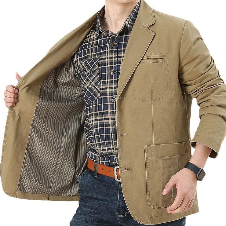 Plus Size Men's Korean Casual Cotton Blazer Jacket for Spring & Autumn (Style 817)