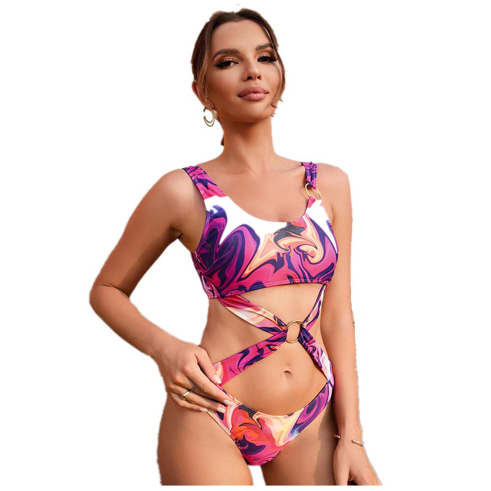 Women Beach Bathing Bandage Bikini Suits Sexy One-Piece Diamond Binding Swimsuit Slim Swimwear Leopard Print