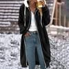 Double Sided Plush Hooded Coat for Women Medium Length Solid Color with Pockets