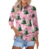 Women's Fashion Casual Lapel Short 3/4 Sleeve Christmas Print Shirt Women's Button Up Tops