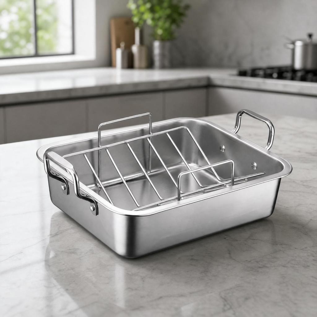Roasting Pan with Rack Versatile Rectangular Roaster Premium for Kitchen, Bakers