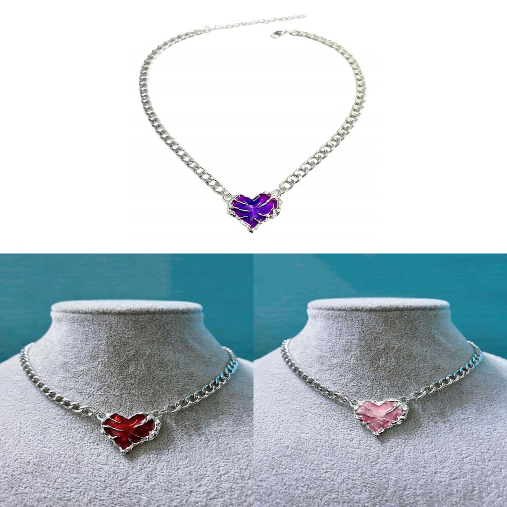 Harajuku Style Red Heart Necklace Alloy Pendant Elegant Chain For Women