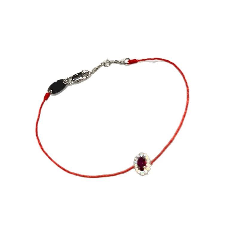 France Paris Ruby Green Sapphire Small Red Rope Bracelet, Small Hand-Woven High-End Sense Of Fate Transfer Hand Rope