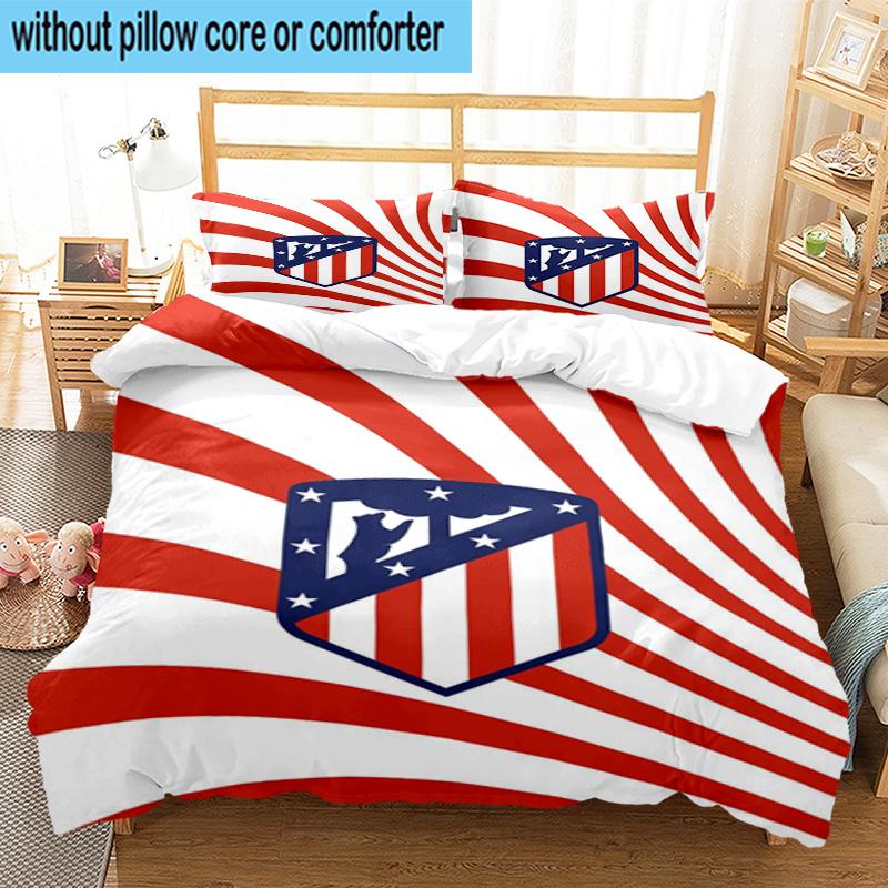3pcs Atletico Football Club Printed Bedding Set Duvet Cover Closure Includes 1 Duvet Cover & 2 Pillowcases Bedding Sets Home Decor Gifts