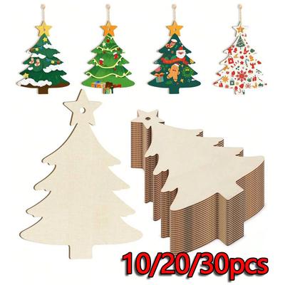 10/20/30pcs Merry Christmas Tree Wooden Baubles Tags DIY Craft Ornaments Xmas Balls Decoration Christmas New Year Navidad Decor