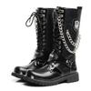 Men's Fashion Motorcycle Boots Mid-calf Breathable Combat Boots Gothic Belt Punk Boots Mens Shoes Hightop Casual Steel Toe Shoes