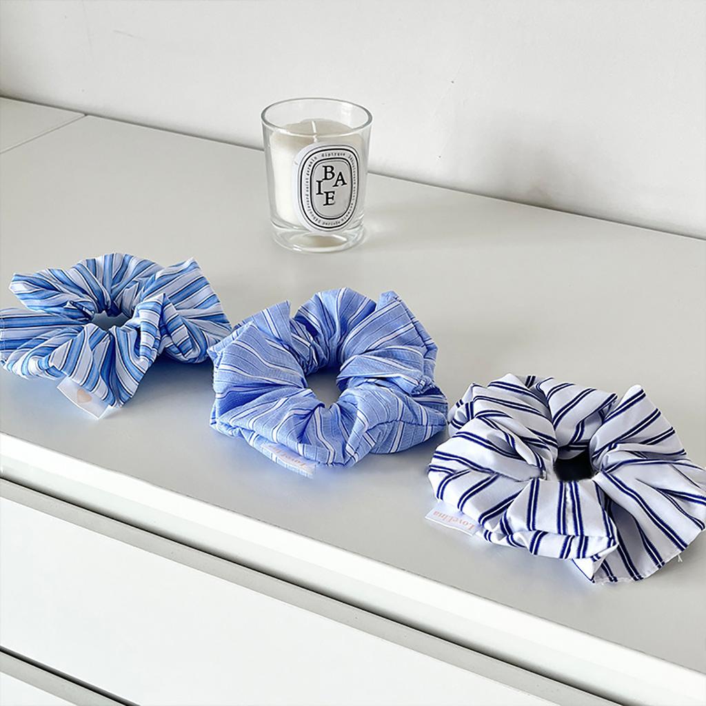 New Scrunchies Striped Blue Color Large Size Hair Ties Fresh Sweet Elastic Hair Band Women Hair Accessories