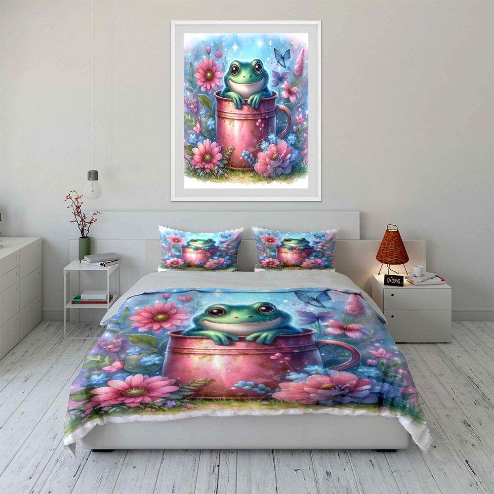 "Whimsical frog's floral paradise" Bedding sets Duvet covers Pillowcases(1* Duvet Cover 2* Pillowcases without duvet insert)