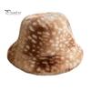 Cute Aesthetic Winter Hat Women Spotted Deer Hat, Faux Fur Bucket Scarf, Brown White Gradient Soft Cozy Furry Fisherman for Girls, Autumn Accessory