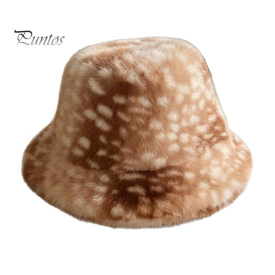 Cute Aesthetic Winter Hat Women Spotted Deer Hat, Faux Fur Bucket Scarf, Brown White Gradient Soft Cozy Furry Fisherman for Girls, Autumn Accessory
