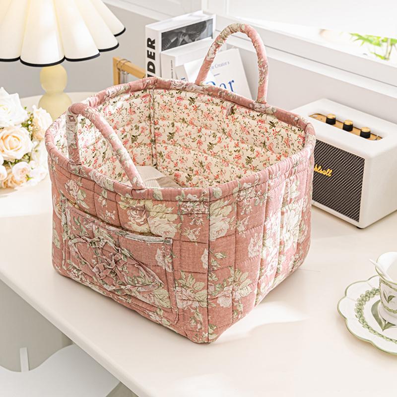 Floral Large Capacity Fabric Laundry Hamper with Easy Carry Handles Rural Pastoral Style Clothing Storage Baskets Home Organizer