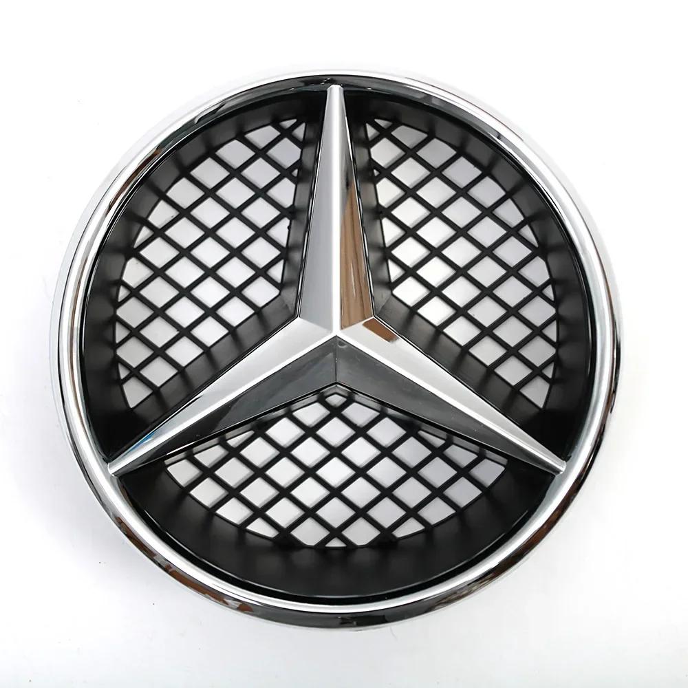 Car Front Grilled Star Emblem LED Illuminated Logo Glossy Black Border and Chrome Silver For Mercedes Benz W204 W245 X204 Class