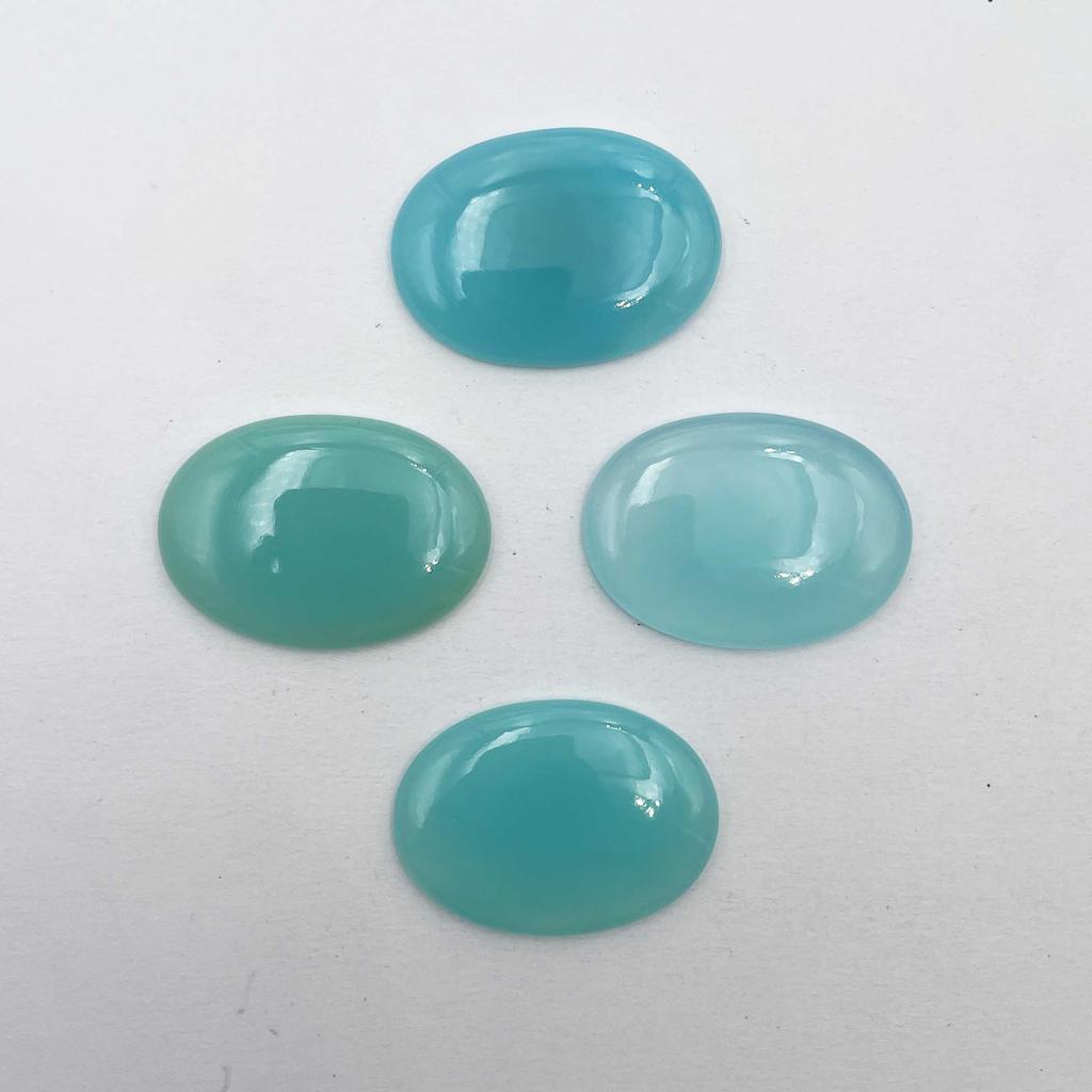 Natural Aqua Chalcedony Oval Cabochon Loose Gemstone Lot 4 Pcs 25*35 MM 148 CT For Jewelry Making