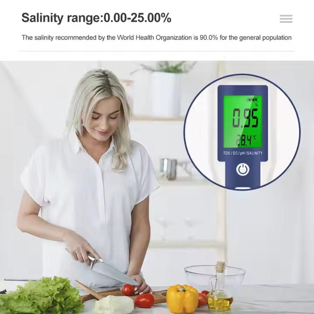 PH Meter & TDS Meter Digital Water Tester 5 in 1 Salinity Tester PH Temp EC and TDS Meter,PH Meter for Water with LCD Backlit