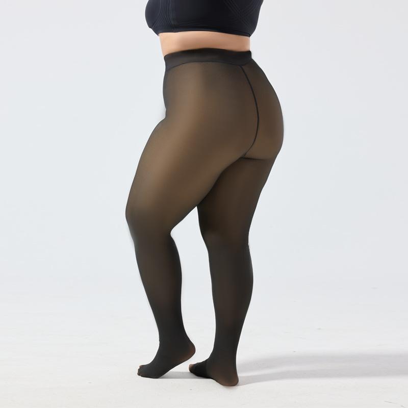 Plus Size Fleece Lined Tights Women, 200G Thermal Sheer Pantyhose, High Waist Windproof Warm Fake Transparent Stockings