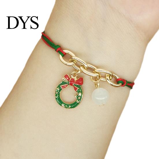 Christmas Party Favors Bracelets, Red Green String Bracelet, Adjustable Charm Bracelet Holiday Bracelets with Glow in The Dark Bead for Women