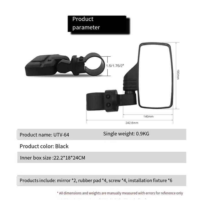 Powerful 1.5-2Inch Side Mirror Rearview Mirror For All-Terrain Vehicle UTV/ATV