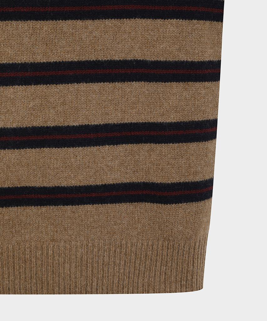 BROOKS BROTHERS Lambswool Belted Jersey Striped Sweater (Brown) (Bbwrmm38824Ew)